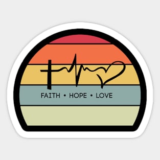 Faith Hope Love, Christian, Quote Saying, Vintage Retro Sunset Sticker